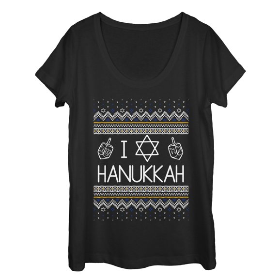 Women's CHIN UP Hanukkah Ugly Sweater Scoop Neck Black Small