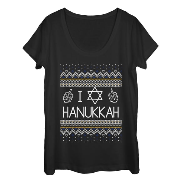 Women's CHIN UP Hanukkah Ugly Sweater Scoop Neck Black X Large