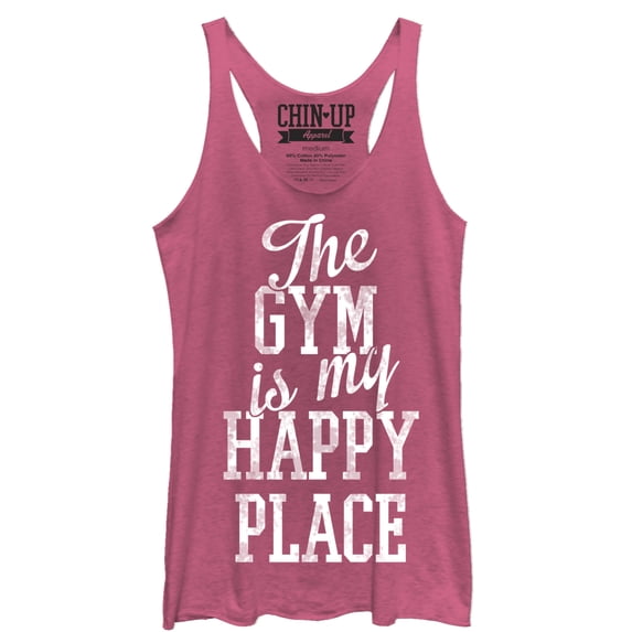 Women's CHIN UP Happy Place Racerback Tank Top Pink Heather Small