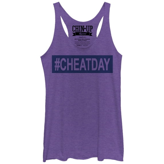 Women's CHIN UP Hashtag Cheat Day Racerback Tank Top Purple Heather Medium