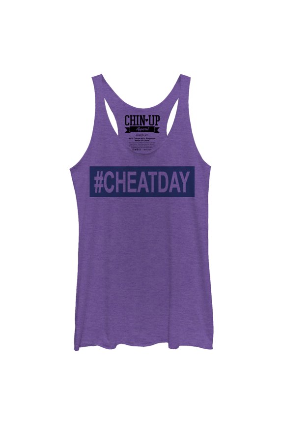 Women's CHIN UP Hashtag Cheat Day Racerback Tank Top Purple Heather X Large