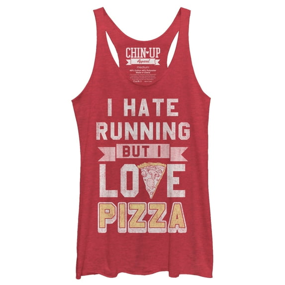 Women's CHIN UP Hate Running Love Pizza Racerback Tank Top Red Heather Small