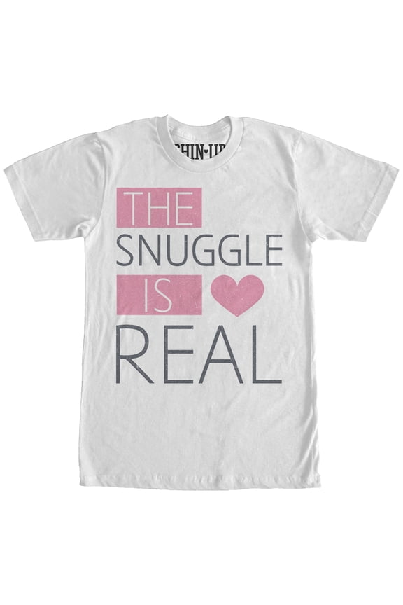 Women's CHIN UP Heart Snuggle is Real Boyfriend Graphic Tee White Large