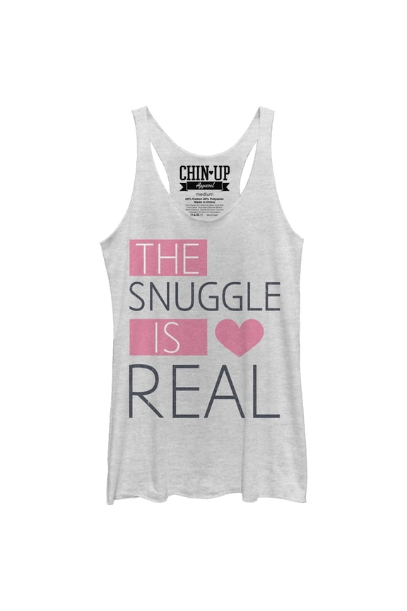 Women's CHIN UP Heart Snuggle is Real Racerback Tank Top White Heather X Large