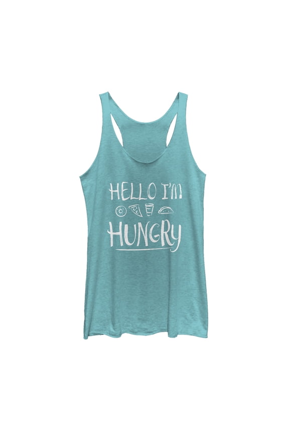Women's CHIN UP Hello I'm Hungry  Racerback Tank Top Tahiti Blue X Small