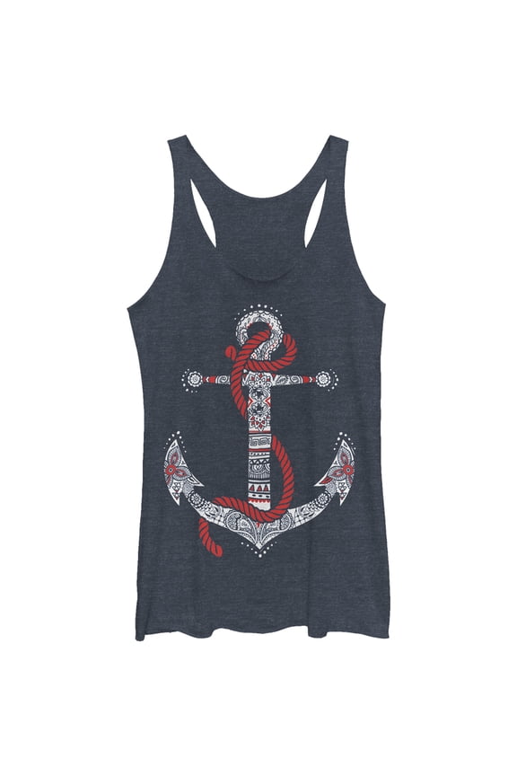 Women's CHIN UP Henna Anchor Racerback Tank Top Navy Blue Heather Small