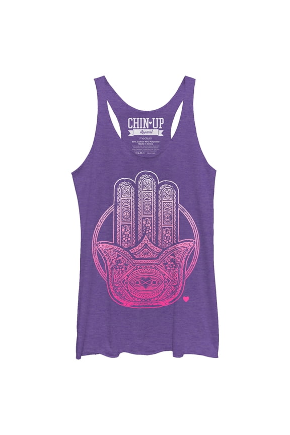 Women's CHIN UP Henna Hamsa Racerback Tank Top Purple Heather Large
