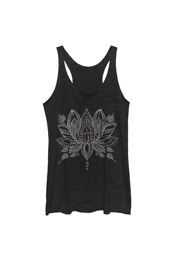 Women's CHIN UP Henna Lotus Flower Racerback Tank Top Black Heather Medium