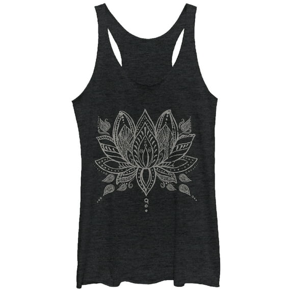 Women's CHIN UP Henna Lotus Flower Racerback Tank Top Black Heather X Large