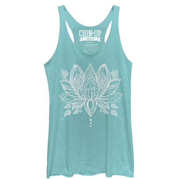 Women's CHIN UP Henna Lotus Flower Racerback Tank Top Tahiti Blue Medium