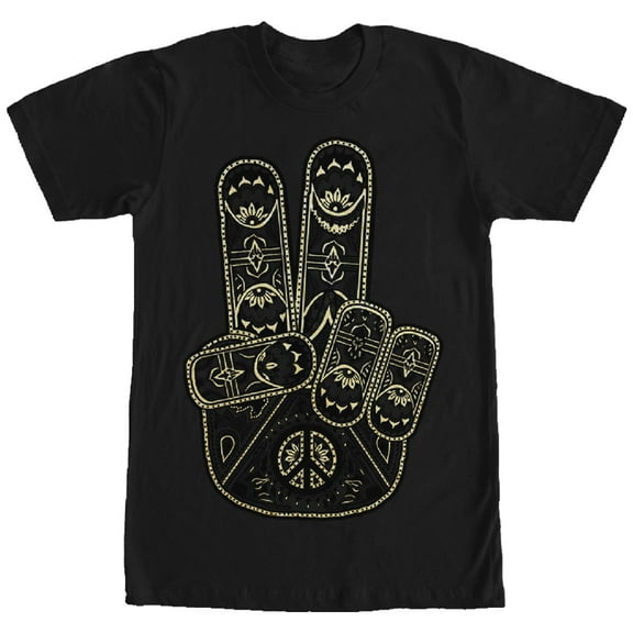 Women's CHIN UP Henna Peace Hand  Boyfriend Graphic Tee Black X Large