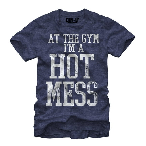 Women's CHIN UP Hot Mess  Boyfriend Graphic Tee Navy Blue Heather Large