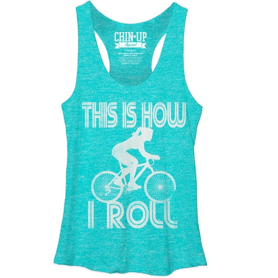 Women's CHIN UP How I Roll Racerback Tank Top Tahiti Blue Large