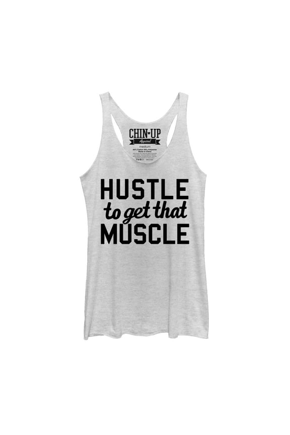 Women's CHIN UP Hustle to Get Muscle Racerback Tank Top White Heather Large