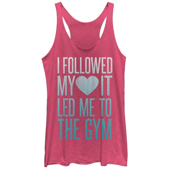 Women's CHIN UP I Followed My Heart to the Gym  Racerback Tank Top Pink Heather Large