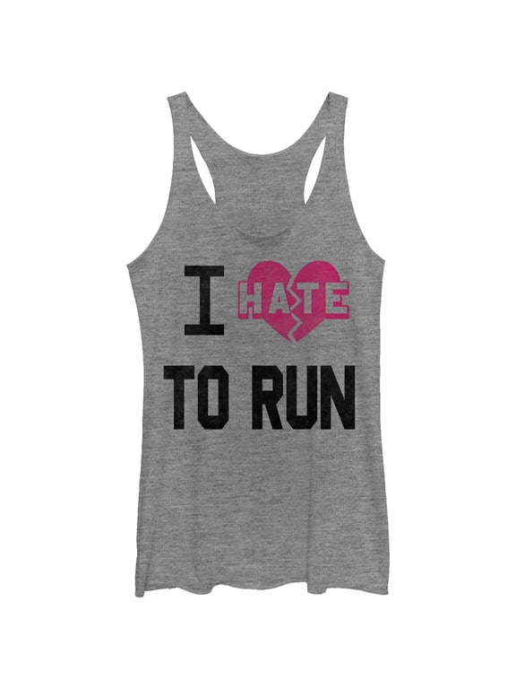 Women's CHIN UP I Hate Heart To Run Racerback Tank Top Gray Heather Large