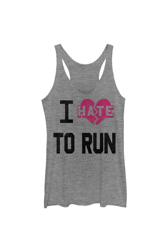 Women's CHIN UP I Hate Heart To Run Racerback Tank Top Gray Heather Large