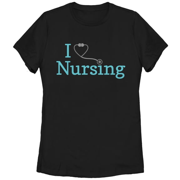 Women's CHIN UP I Love Nursing Stethoscope Graphic Tee Black 2X Large