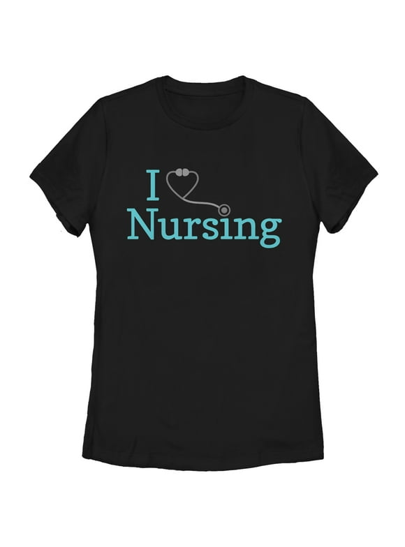 Women's CHIN UP I Love Nursing Stethoscope  Graphic Tee Black 2X Large