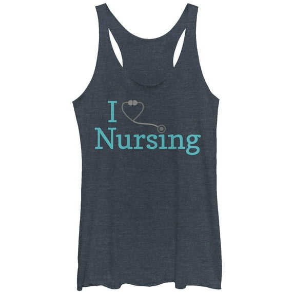 Women's CHIN UP I Love Nursing Stethoscope Racerback Tank Top Navy Blue Heather X Large