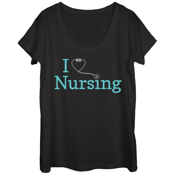 Women's CHIN UP I Love Nursing Stethoscope  Scoop Neck Black Large
