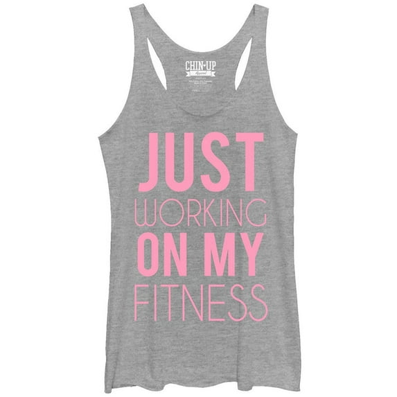 Women's CHIN UP Just Working on My Fitness Racerback Tank Top Gray Heather Medium