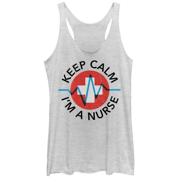 Women's CHIN UP Keep Calm I'm a Nurse  Racerback Tank Top White Heather Small