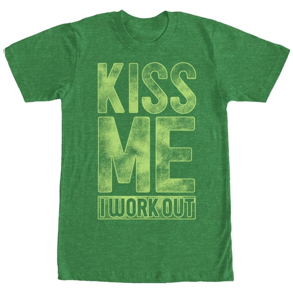 Women's CHIN UP Kiss Me I Work Out  Boyfriend Graphic Tee Kelly Heather 2X Large