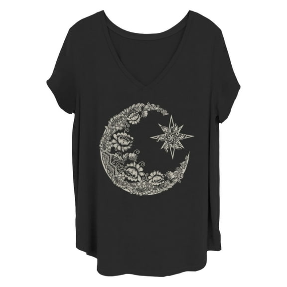 Women's CHIN UP Lace Print Moon  Graphic T-Shirt