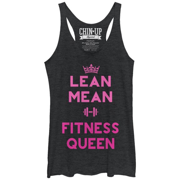 Women's CHIN UP Lean Mean Fitness Queen  Racerback Tank Top Black Heather Medium