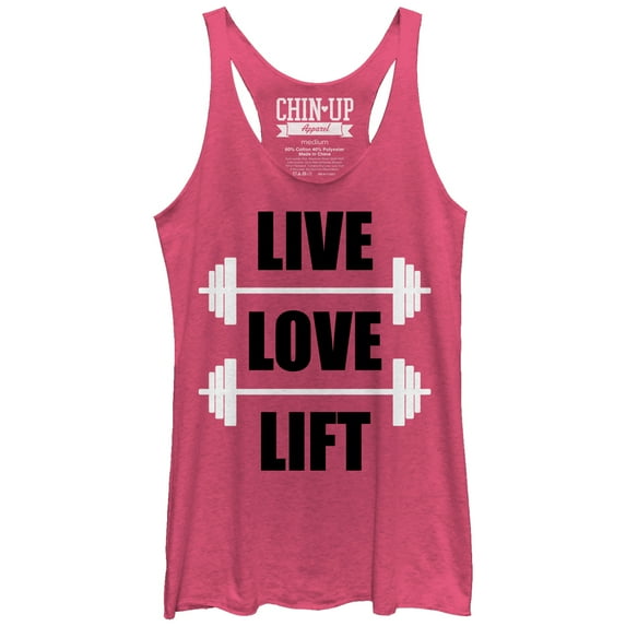 Women's CHIN UP Live Love Lift Racerback Tank Top Pink Heather X Large