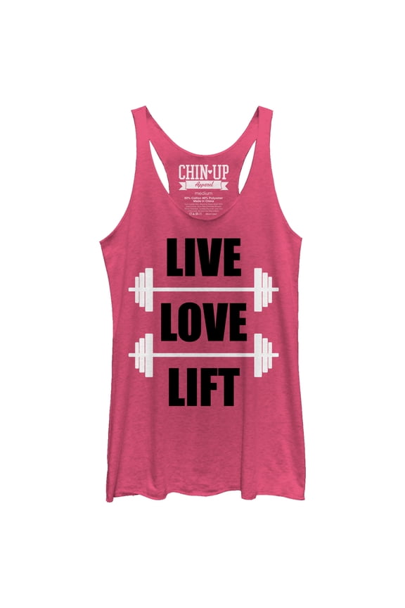 Women's CHIN UP Live Love Lift Racerback Tank Top Pink Heather X Large