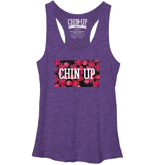 Women's CHIN UP Logo Floral Print  Racerback Tank Top Purple Heather Medium