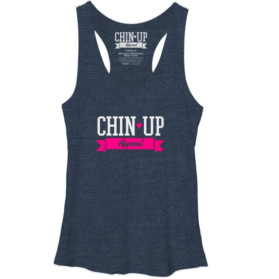 Women's CHIN UP Logo Ribbon Racerback Tank Top Navy Heather Large