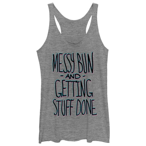 Women's CHIN UP Messy Bun Done Outline  Racerback Tank Top Gray Heather X Small