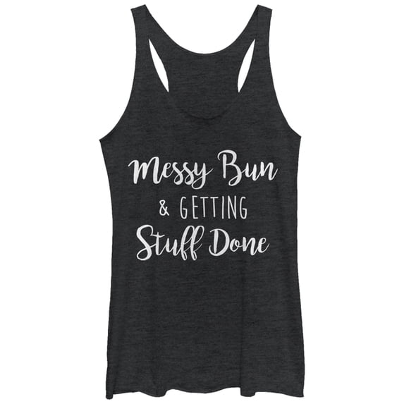 Women's CHIN UP Messy Bun Getting Stuff Done Racerback Tank Top Black Heather Small