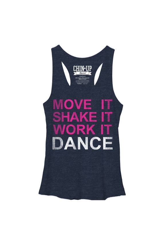 Women's CHIN UP Move it Shake it Work it Dance Racerback Tank Top Navy Heather Medium