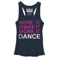 thumbnail image 1 of Women's CHIN UP Move it Shake it Work it Dance Racerback Tank Top Navy Heather Small, 1 of 3
