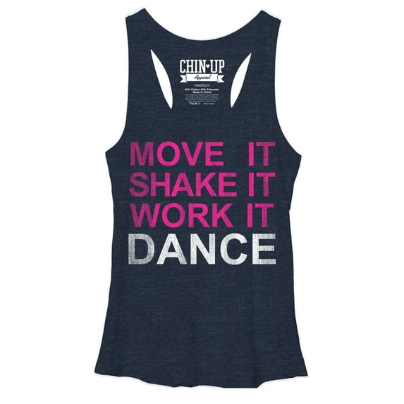 Women's CHIN UP Move it Shake it Work it Dance Racerback Tank Top Navy Heather Small