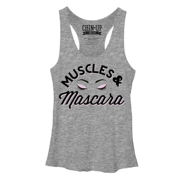 Women's CHIN UP Muscles and Mascara Eyelashes Racerback Tank Top Gray Heather Small