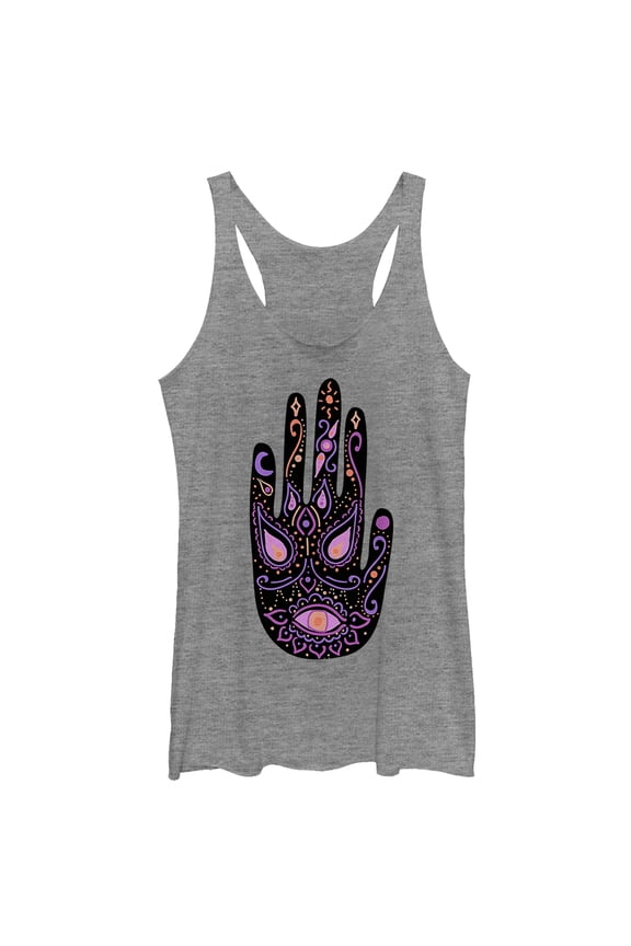 Women's CHIN UP Neon Henna Hand Racerback Tank Top Gray Heather Large