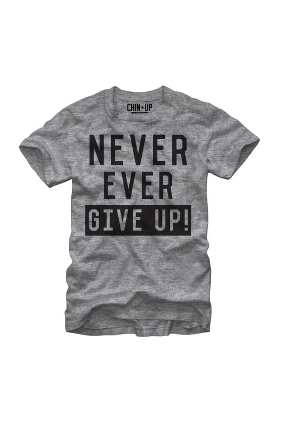 Women's CHIN UP Never Ever Give Up Boyfriend Graphic Tee Athletic Heather Large