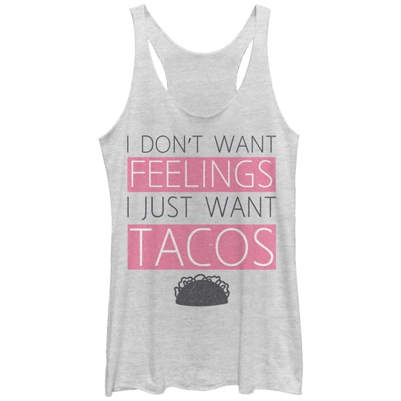 Women's CHIN UP No Feelings Just Tacos Racerback Tank Top White Heather Large
