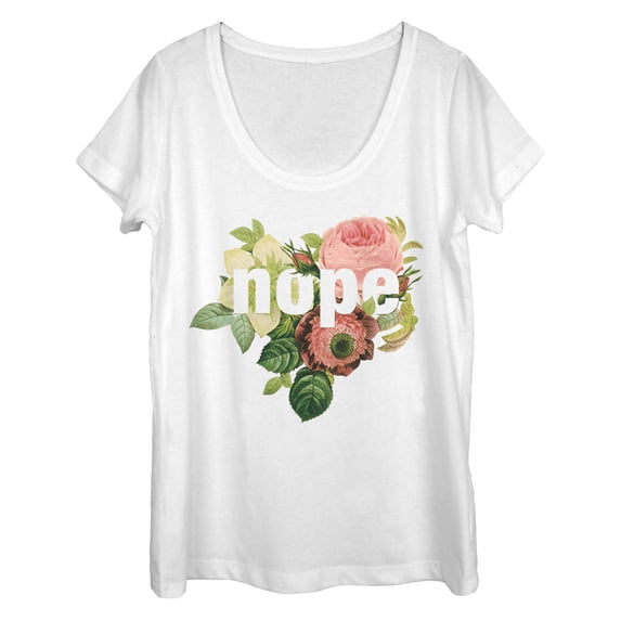 Women's CHIN UP Nope Flowers Scoop Neck White Small