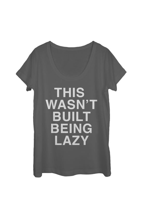 Women's CHIN UP Not Built Being Lazy Scoop Neck Charcoal Medium