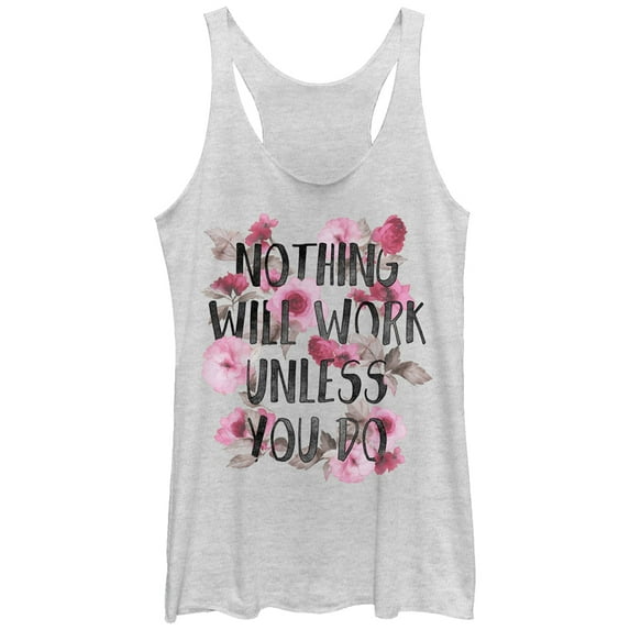 Women's CHIN UP Nothing Will Work Unless You Do Racerback Tank Top White Heather X Large