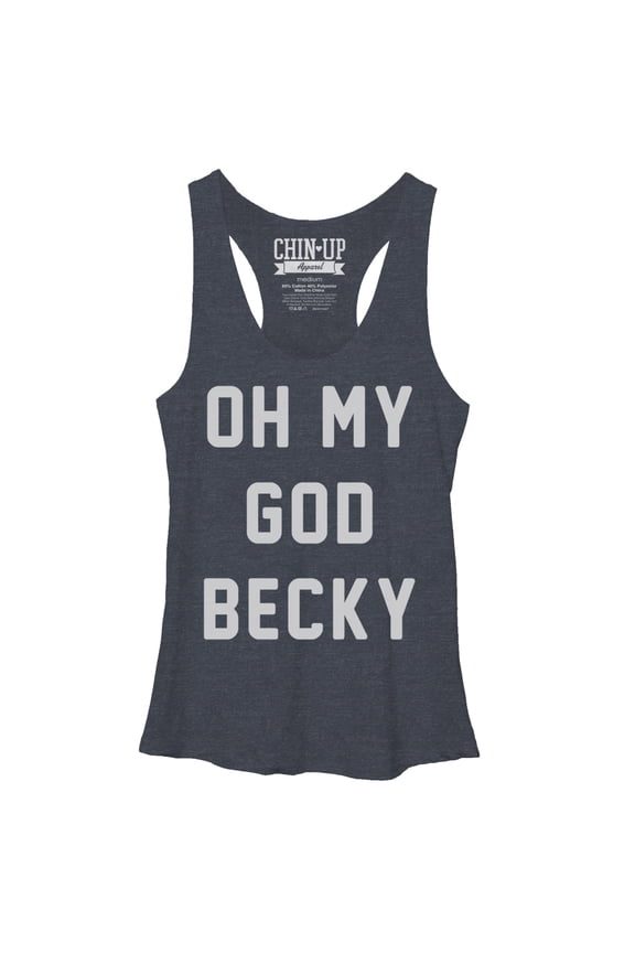 Women's CHIN UP Oh My God Becky Racerback Tank Top Navy Blue Heather Medium