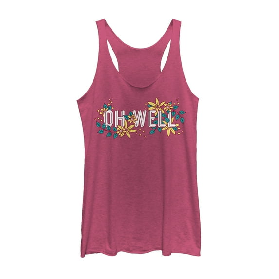 Women's CHIN UP Oh Well Flower Racerback Tank Top Pink Heather Medium