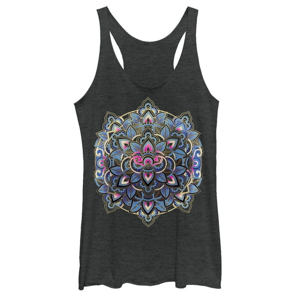 Women's CHIN UP Paisley Mandala  Racerback Tank Top Black Heather Medium