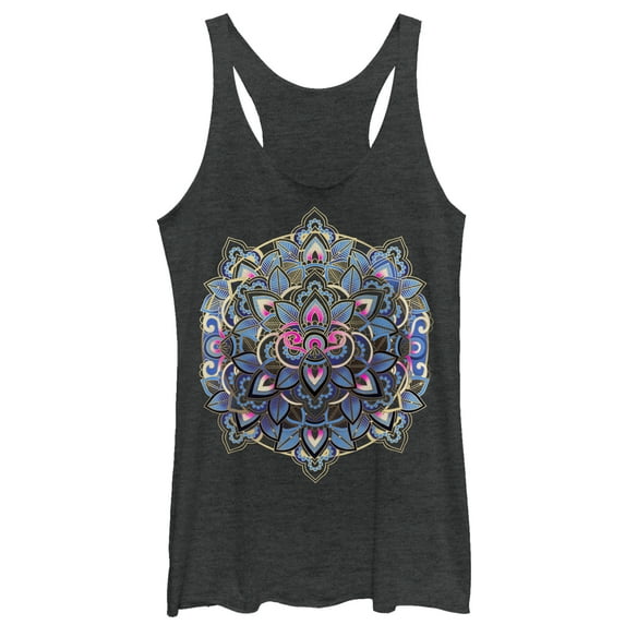Women's CHIN UP Paisley Mandala Racerback Tank Top Black Heather Medium